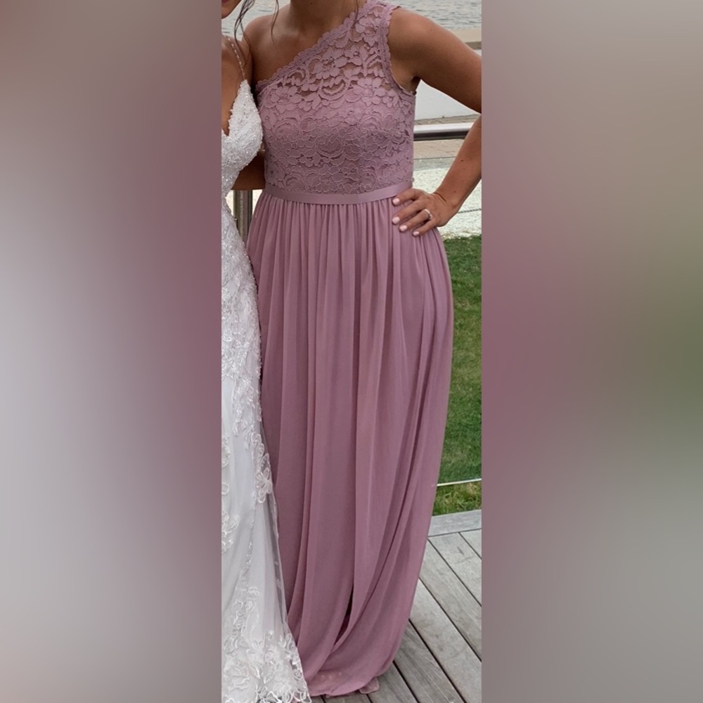 One shoulder dusty rose bridesmaid dress, size 6 (unaltered)